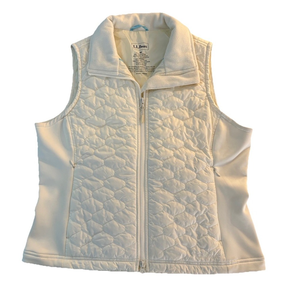 L.L. Bean Thinsulate Quilted Full Zip Puffer Vest Cream Colour Aqua Trim Size: M